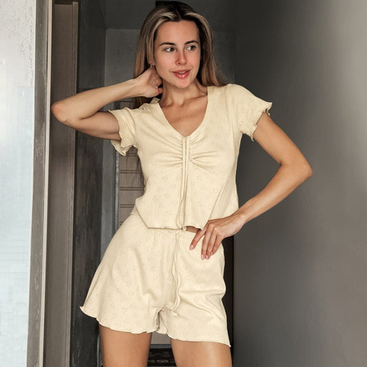 Drawstring Inner Shorts Two-piece Set