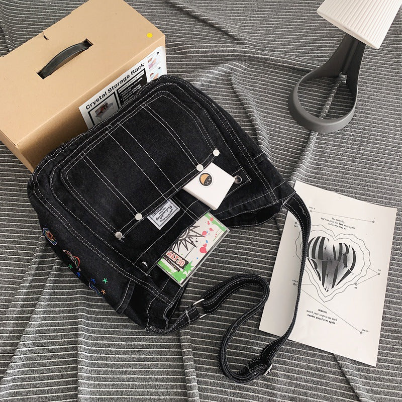 Enkel Denim Dame Skuldertaske Med Stor Kapacitet