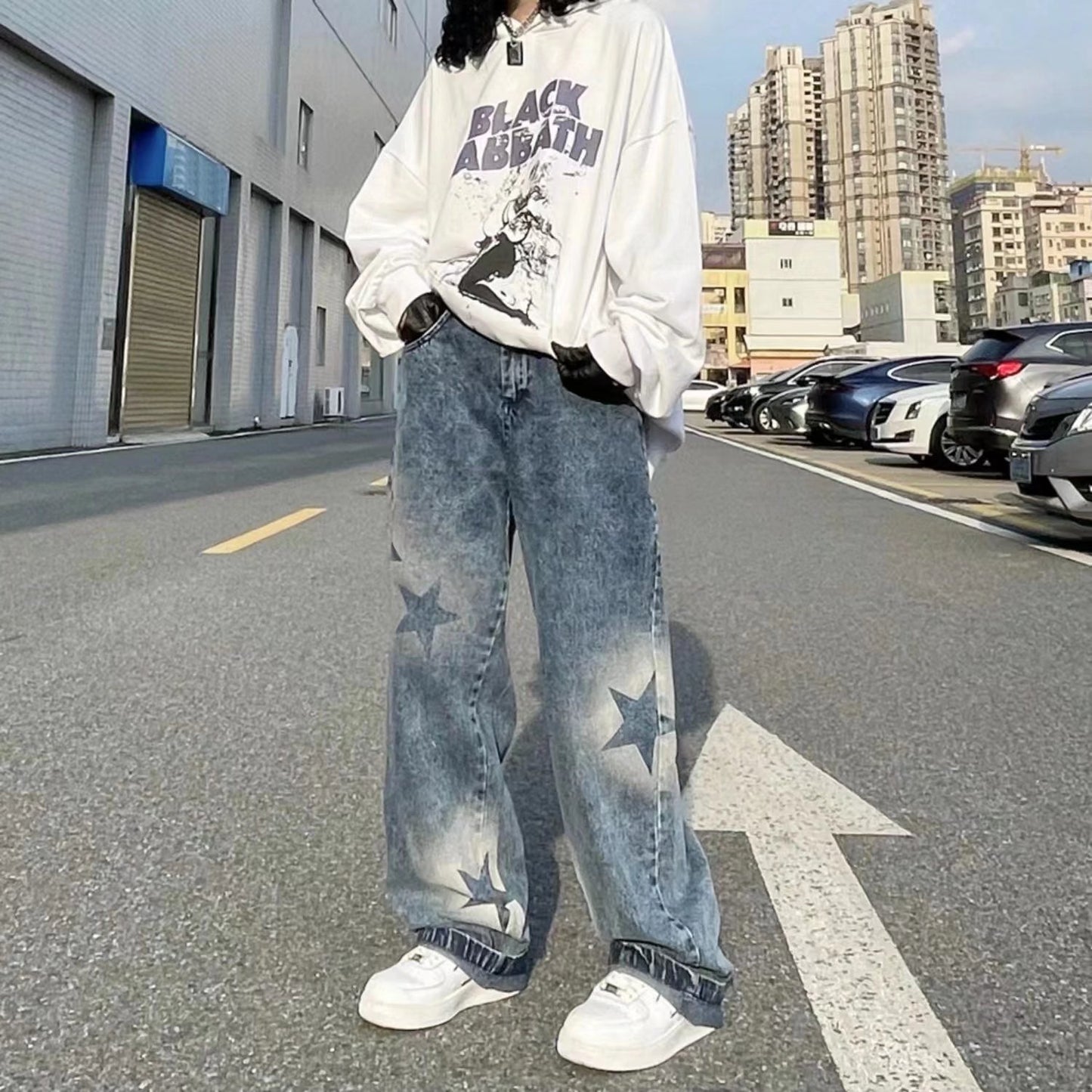 Men's And Women's Loose Straight Wide Leg Pants Jeans