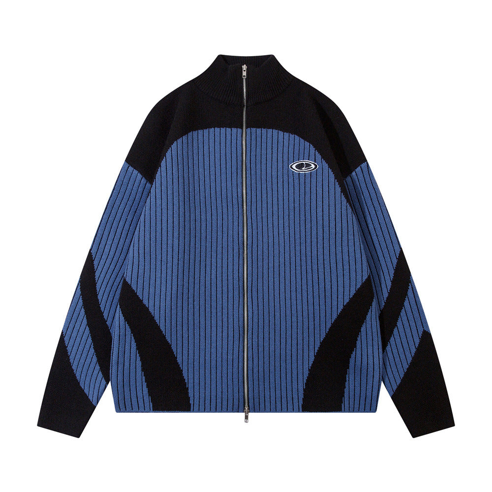 European And American Style Multi-colored Half-turtleneck Two-way Zipper Sweater Coat