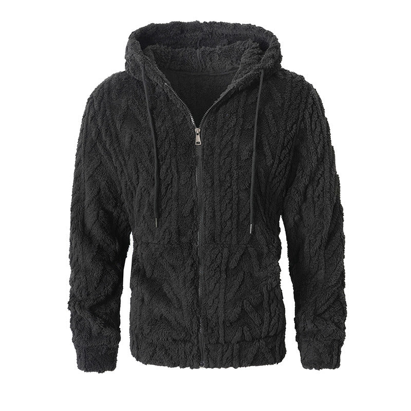 Textured Casual Hooded Top Cardigan Sweatshirt Jacket