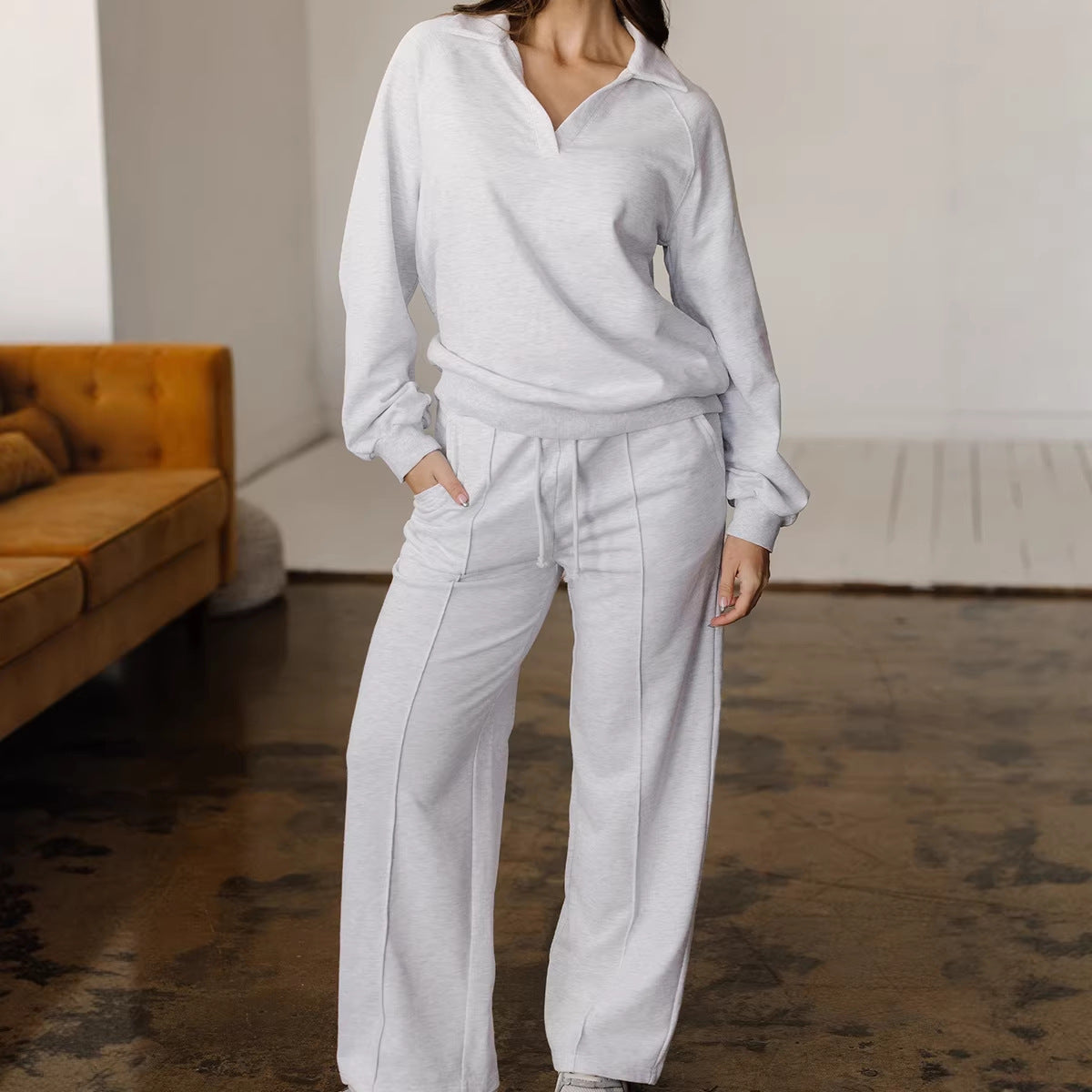Solid-color Casual Fashion Two-piece Set