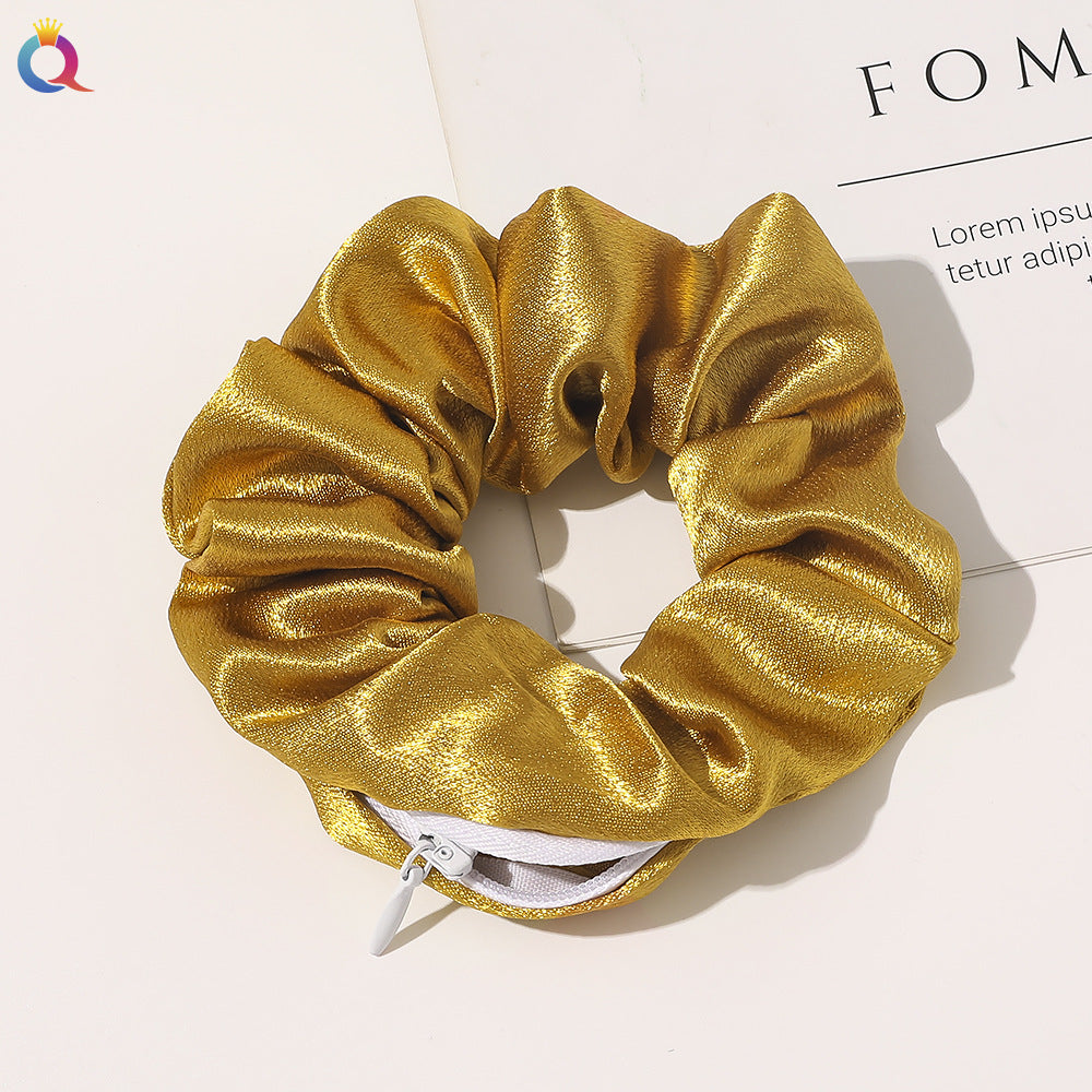 European And American Printed Satin Zipper Large Intestine Hair Ring