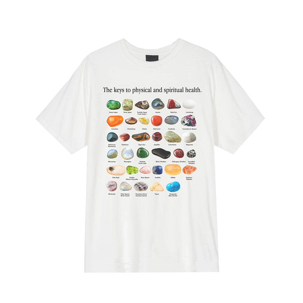 Colored Gemstone Printed Pure Cotton Short Sleeve Loose T-shirt