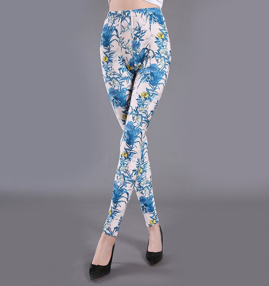 Forår Og Sommer Mælkesilke Trykte Leggings Til Kvinder