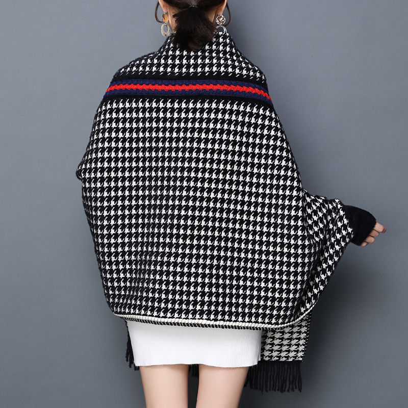 Houndstooth Shawl Women's Outer Wear Autumn And Winter Thickened