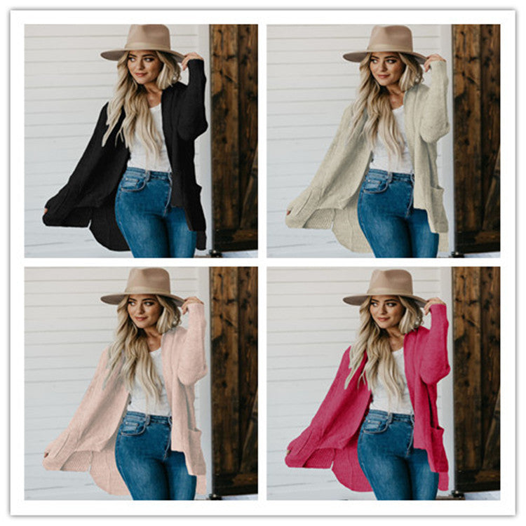 Langærmet Flerfarvet Double Bag Cardigan Sweater i Plus Size