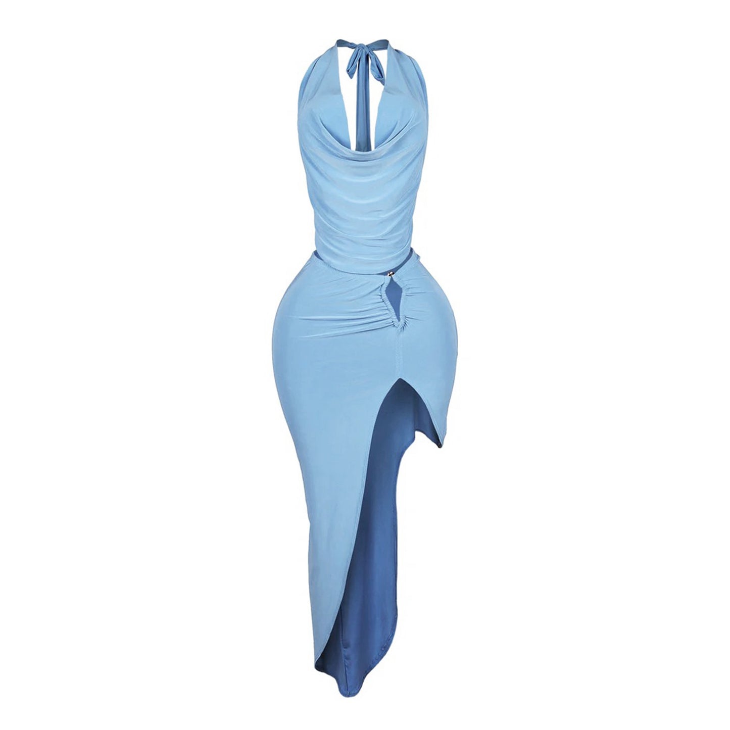 Halterneck Sexy High-Slit Skirt Set