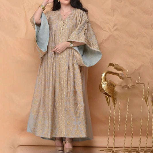 Gold Embroidery Loose Flare-Sleeve Dress Robe