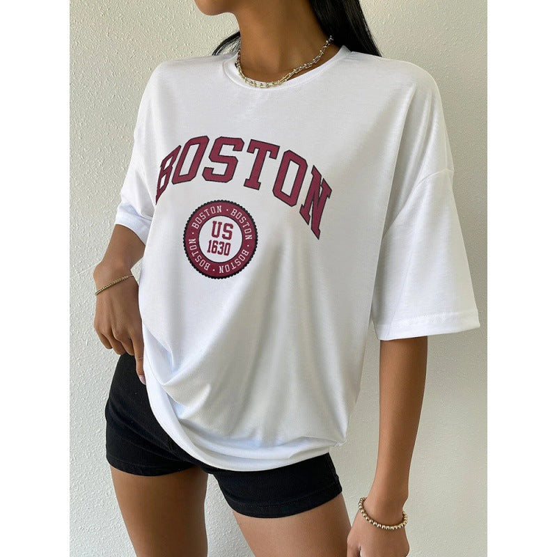 Boston USA By Trykt Dame Kort T-shirt