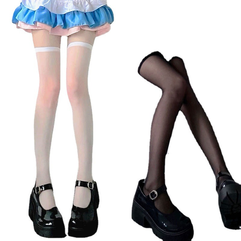 White Transparent Calf Knee High Socks Summer Thin Anti-off Stockings