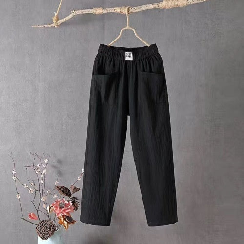 Ethnic-style Paisley Elastic Waist Loose Straight-leg Pants
