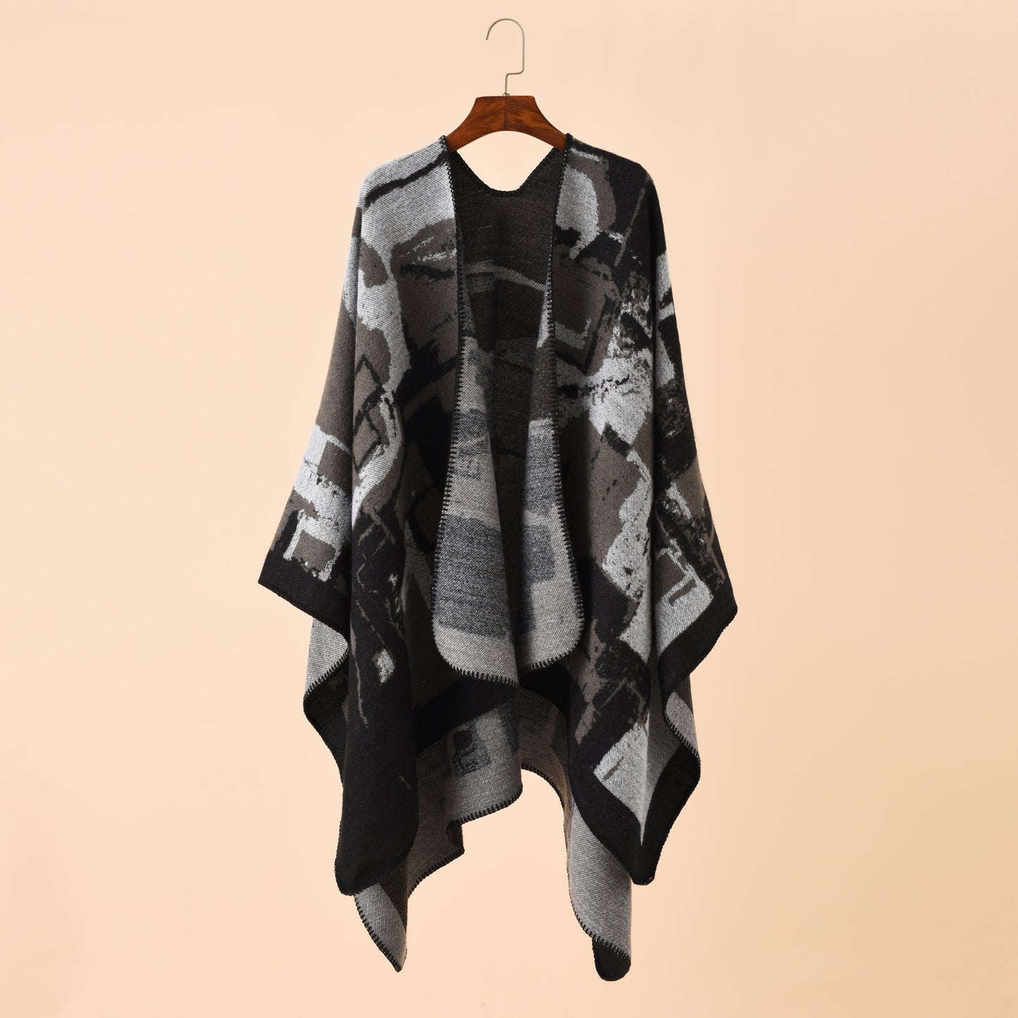 Irregular Geometric Check Pattern Imitation Cashmere Big Shawl