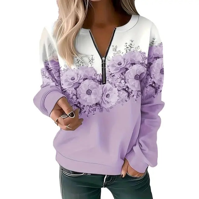 Women's Sweatshirt Zipper Pullover Casual Printed Sweater