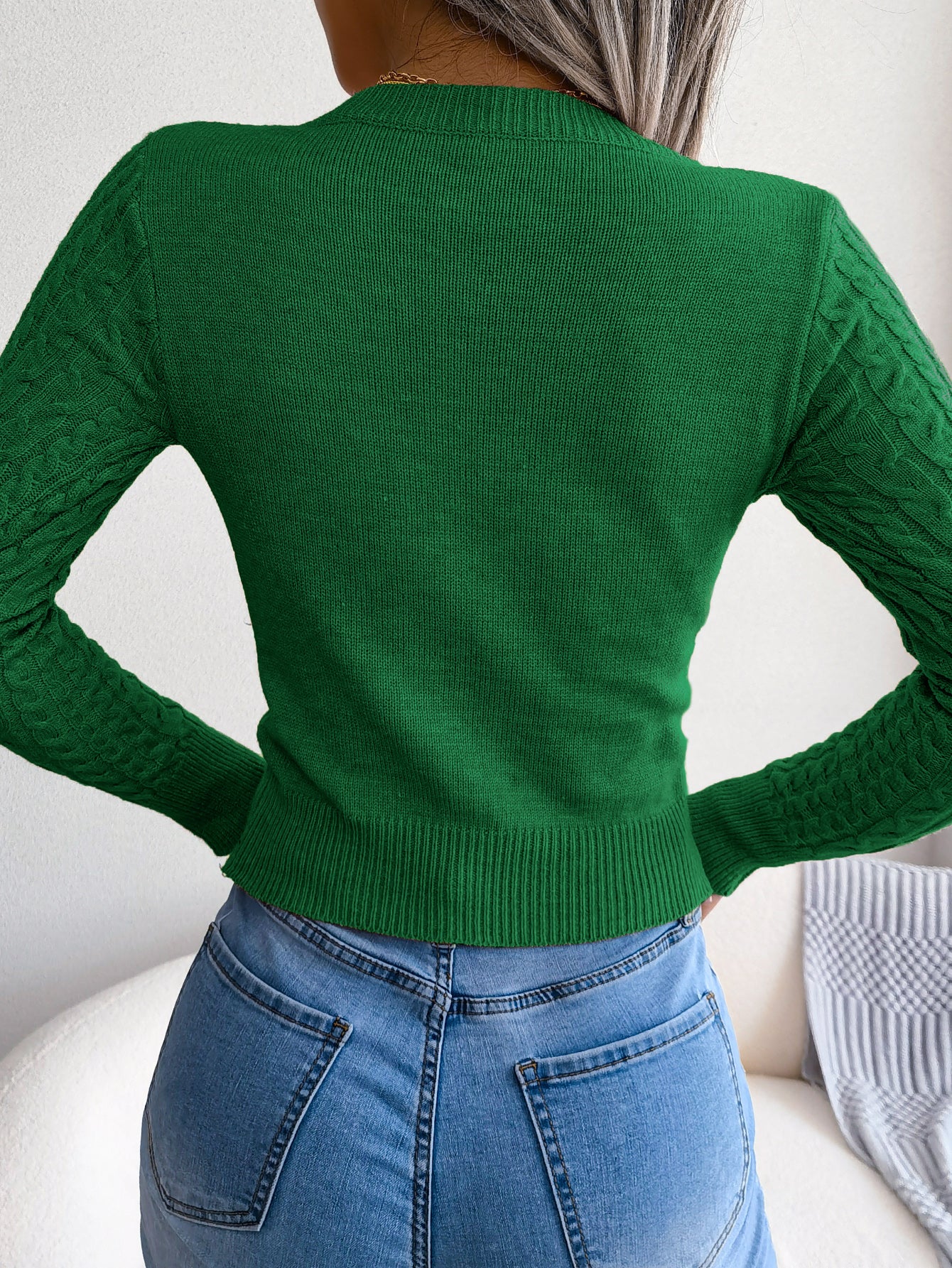 European & American Fashion Hollow Out Cable Knit Long Sleeve Sweater
