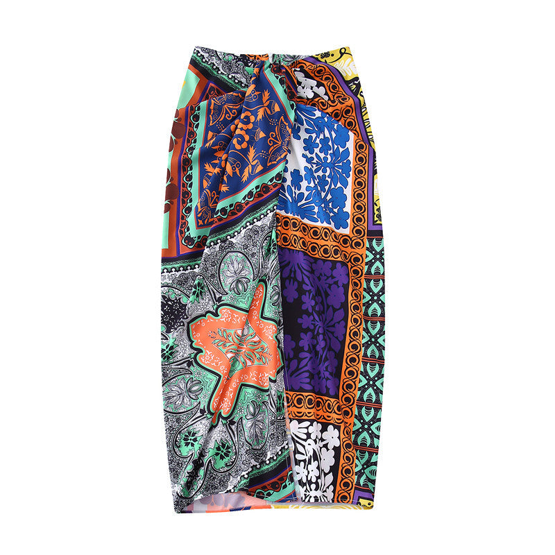 Lapel Print Shirt Women's Section Decoration Skirt Suit