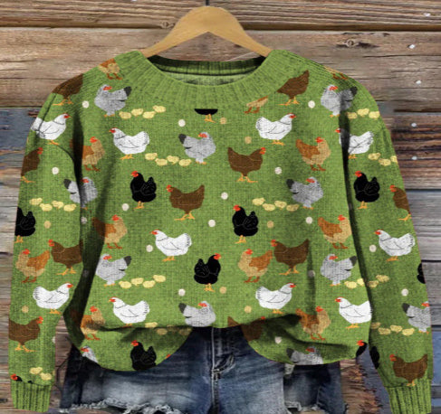 Printed Round Neck Christmas Deer Couples Sweater