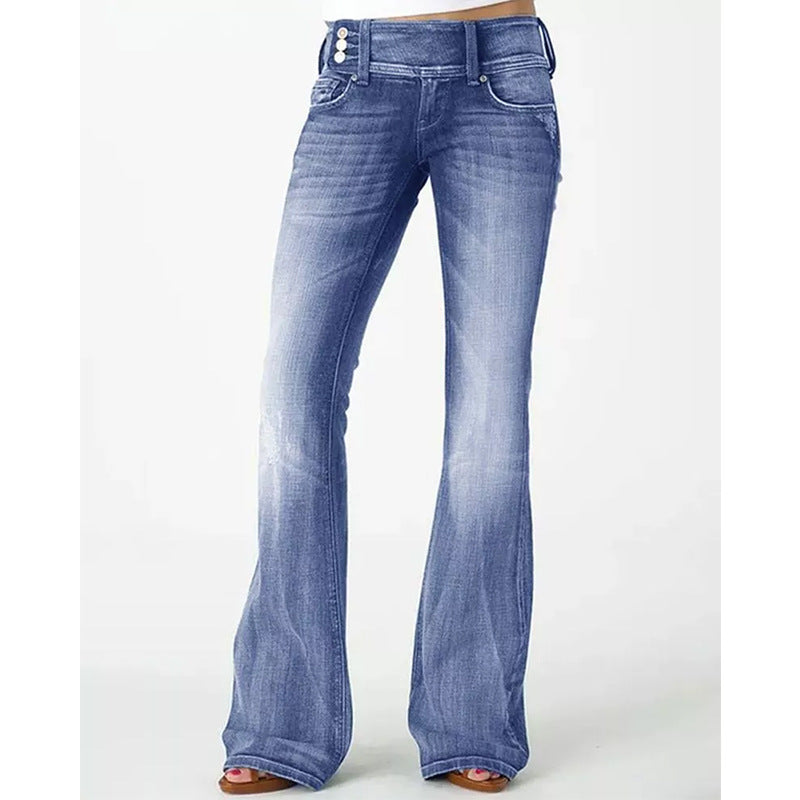 Retro Side Button Mid Waist Skinny Jeans