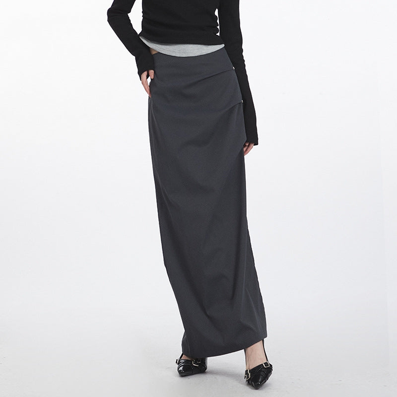 Retro Pleated Design Casual Temperament Midi Skirt