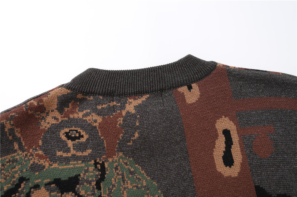 European And American Style Vintage Jacquard Knitted Sweater