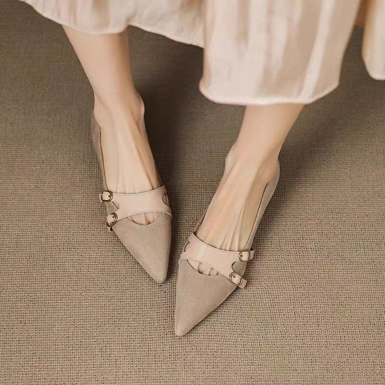 French-style Vintage Pointed-toe Low-cut Womens Flats