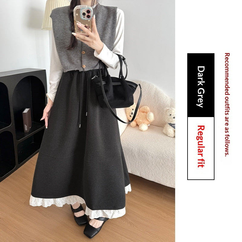 Women's Fashion Lace Trim Flare Skirt