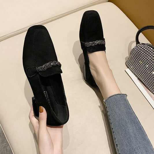 Women's Shoes With Rhinestone Square Toe Mid-heel Chunky Heel Shoes