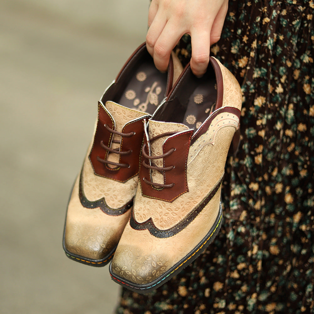 Retro Style Contrast Color Casual Women's Chunky High Heels