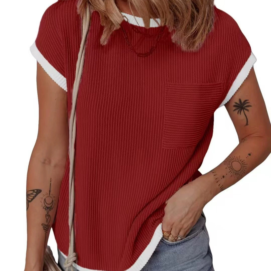 Women's Rib-knit T-shirt Casual Outerwear Top