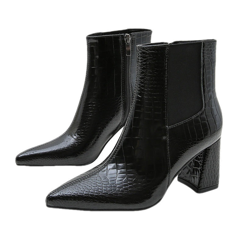 Women's Fashion Vintage Patent Leather Pointed Toe Martin Boots