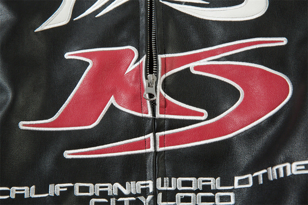 Gothic Letter Affixed Cloth Embroidered Motorcycle Leather Men's Clothing