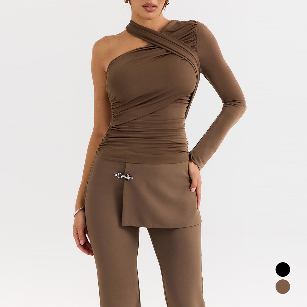 Women's Single Shoulder Long Sleeve Base Top
