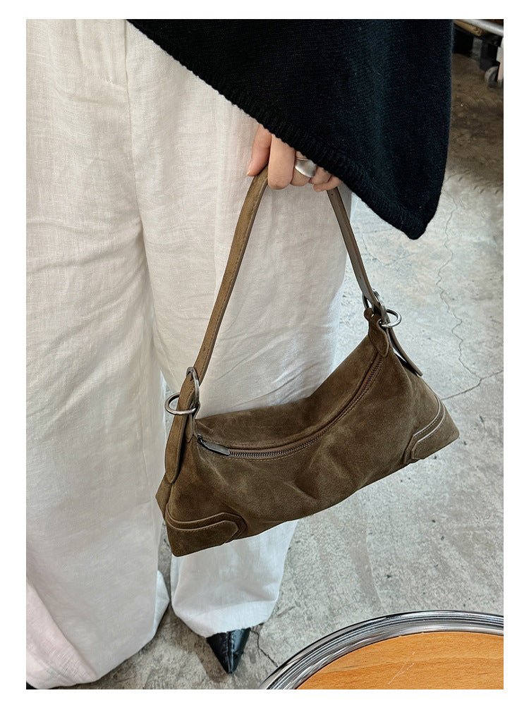 Deerskin Velvet Vintage Soft Leather Frosted Underarm Bag