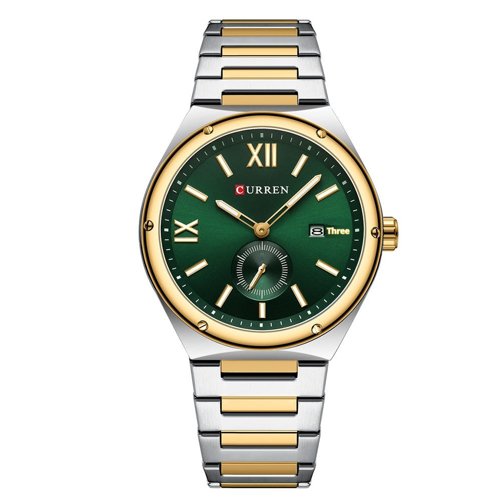Mens Calendar Waterproof Multi-Function Two-Hand Semi-Quartz Watch
