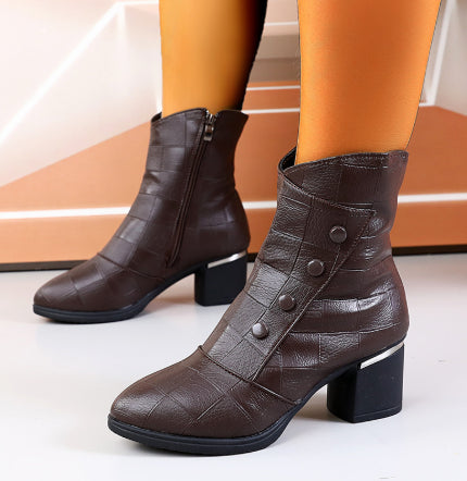 Women's Korean-style Embossed Double-breasted Martin Boots