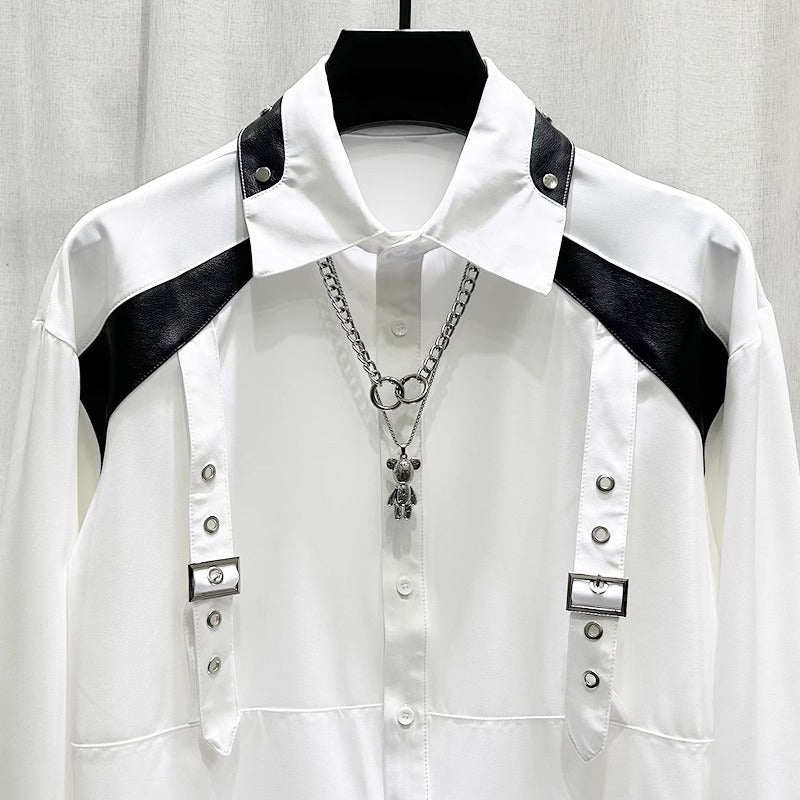 Mens Stylish Patchwork Long-sleeve Shirt Top