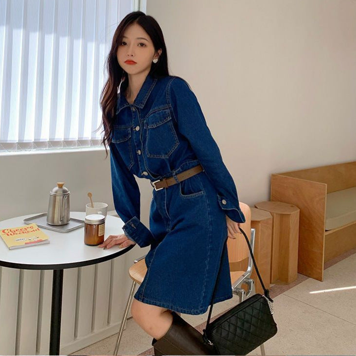 Vintage-chic Denim Dress For Women