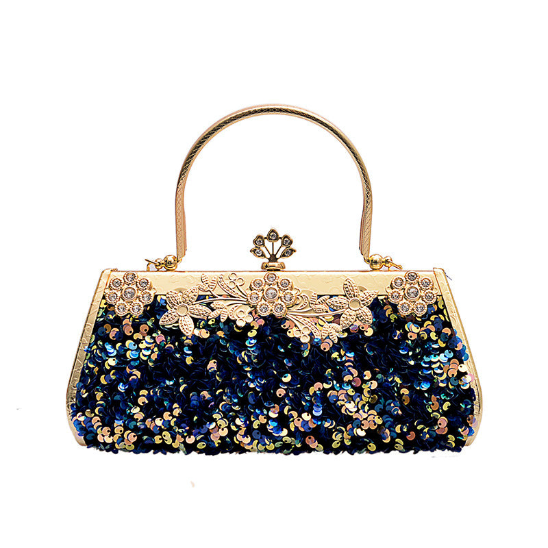 Metal Handbag With Diamond Banquet Clutch