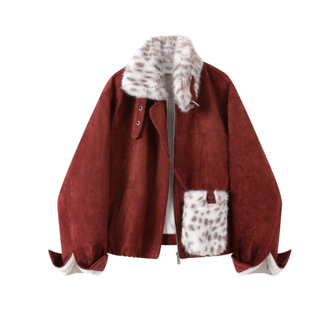 Fur-trimmed Oversized Lapel Design Fleece-lined Thickened Coat