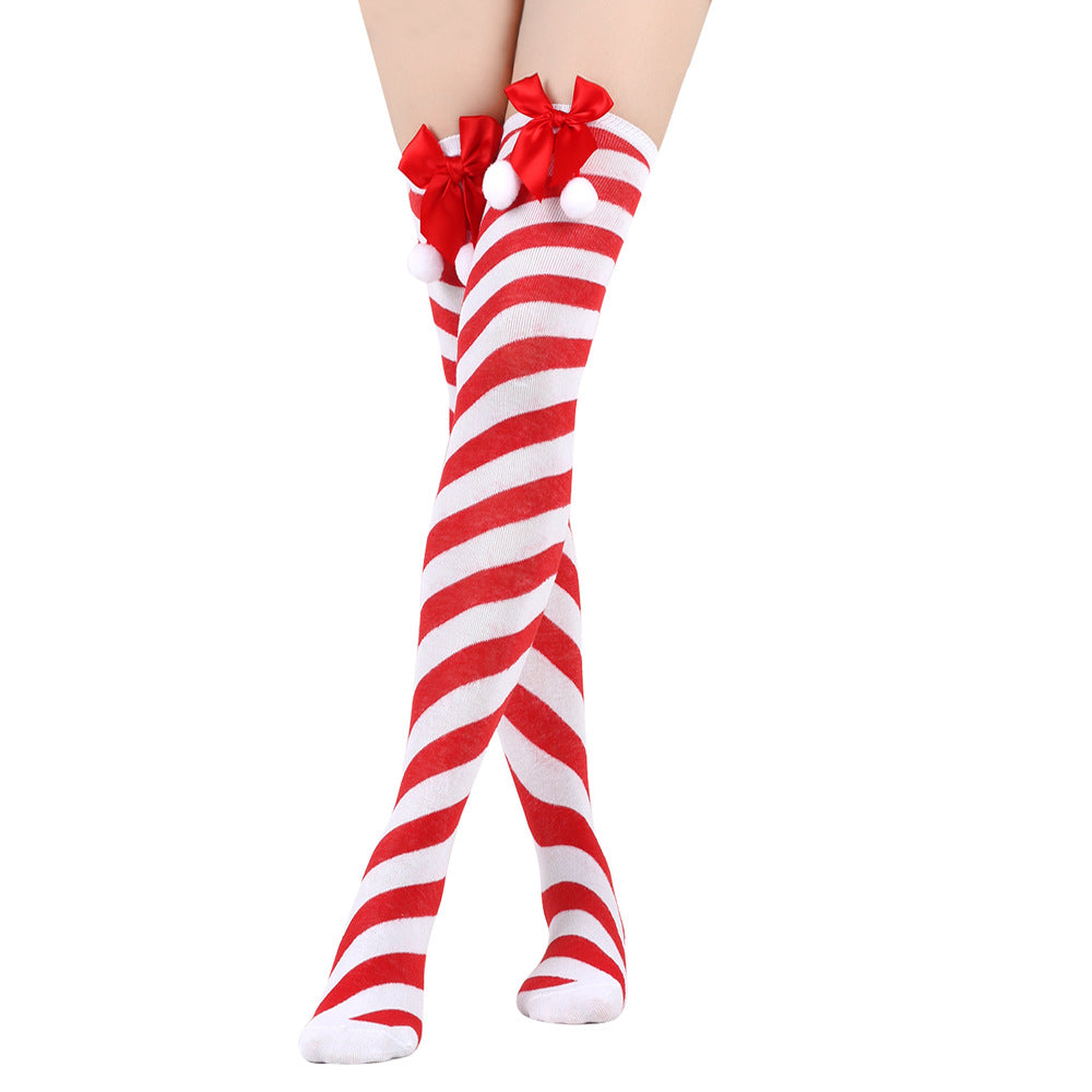 Bow Christmas Stockings Over The Knee Decorative High Tube