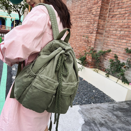 Backpack Canvas Drawstring Backpack Simple Travel Large Capacity Computer Bag
