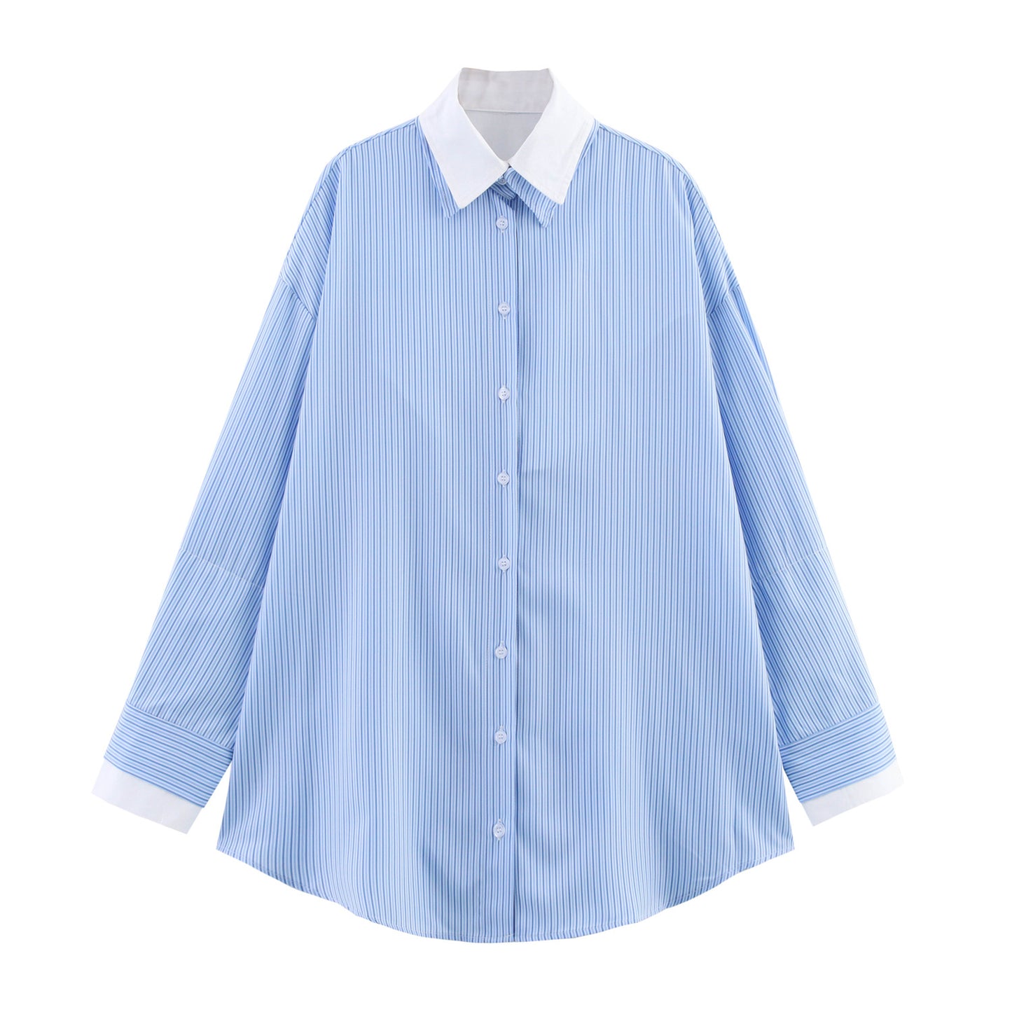 Spring And Summer Poplin Stitching Stripe Long Sleeves Shirt