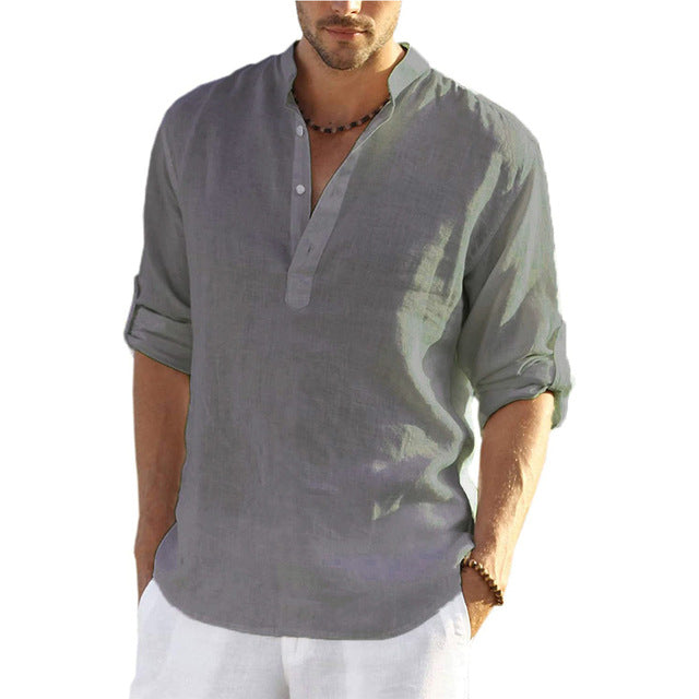 Casual Linen Shirt Solid Color