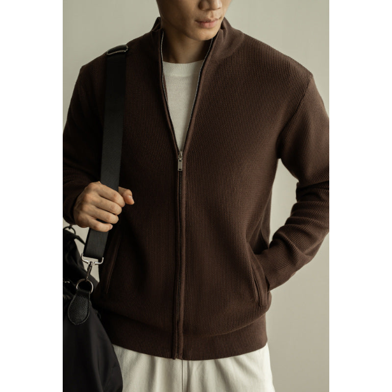 Herre åndbar lynlås afslappet sweater med standkrave