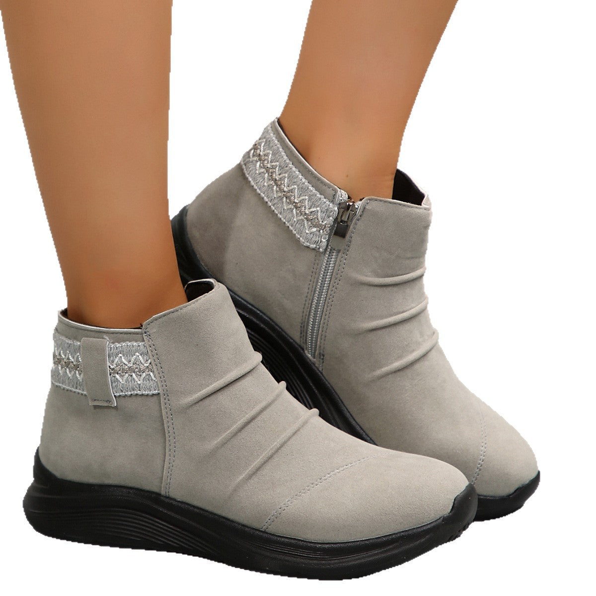 Round Head Women's Autumn And Winter Frosted Martin Boots Casual All-matching