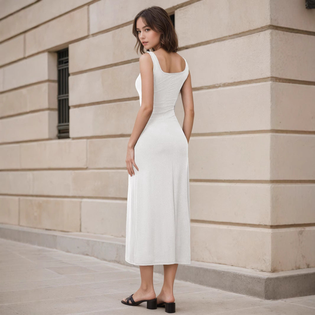 Slimming Square-Neck Elegant Sleeveless Tank Dress For Women