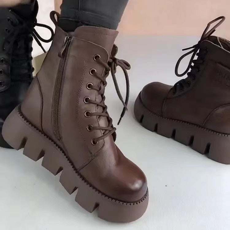 Womens Soft-leather Fleece-lined Extra-thick Insulated Snow Boots