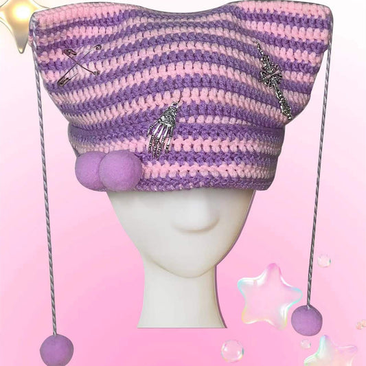Knitted Woolen Hat Ball Cat Ears