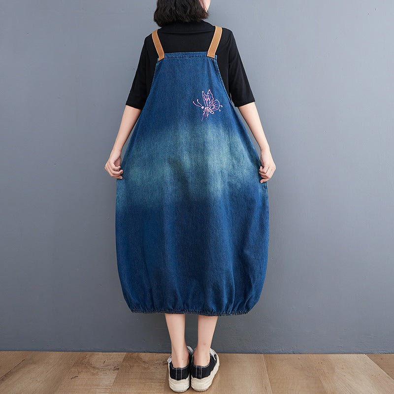 Fashion Butterfly Printed Denim Strap Skirt