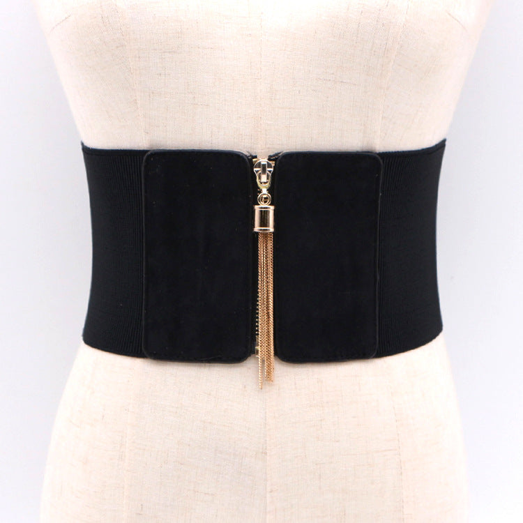 Fashion Black Elastic Wide Waist Dress Shirt Decoration Belt